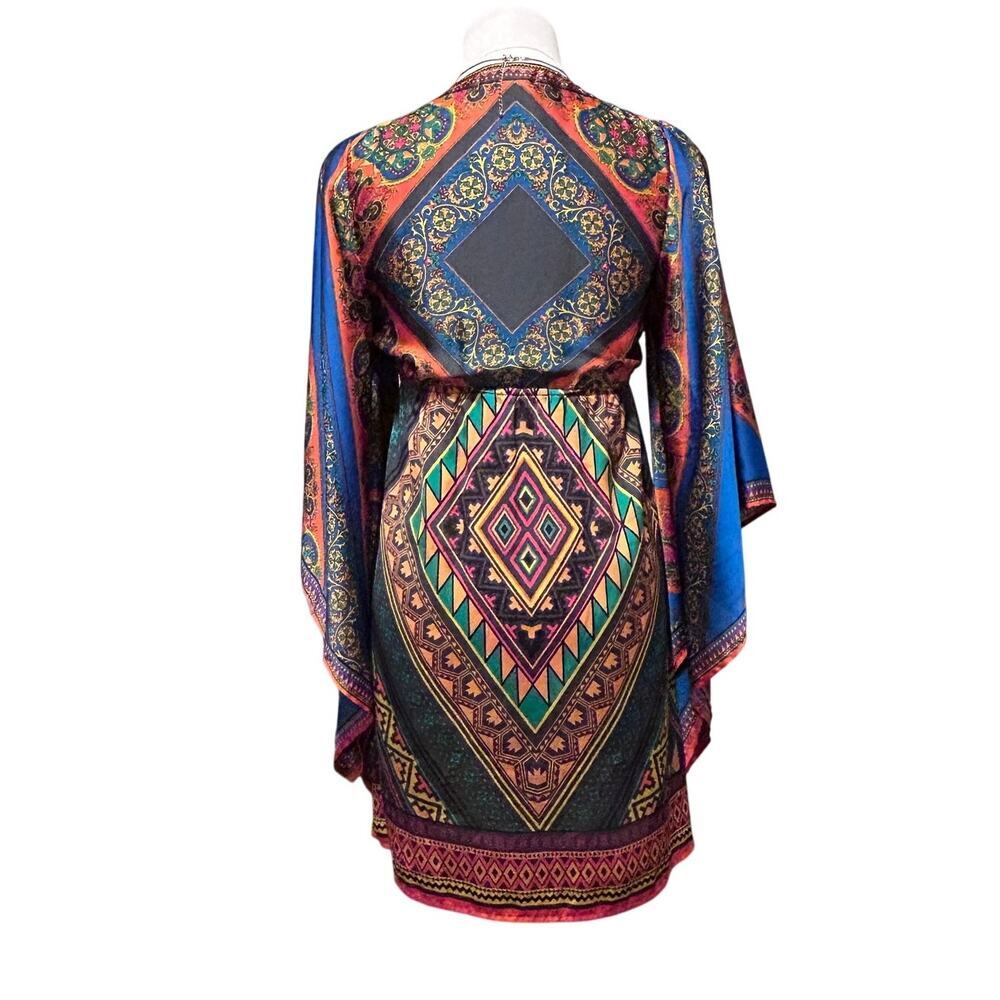 Flying Tomato Flair Long Sleeve Boho Dress-Mini-Paisley-Size Small-V Neck - Picture 2 of 7